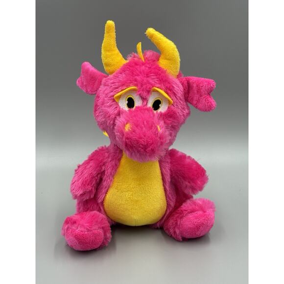 BJ Toy Company Pink Yellow Dragon Plush W/ Horns 10” Stuffed Animal - Picture 1 of 8